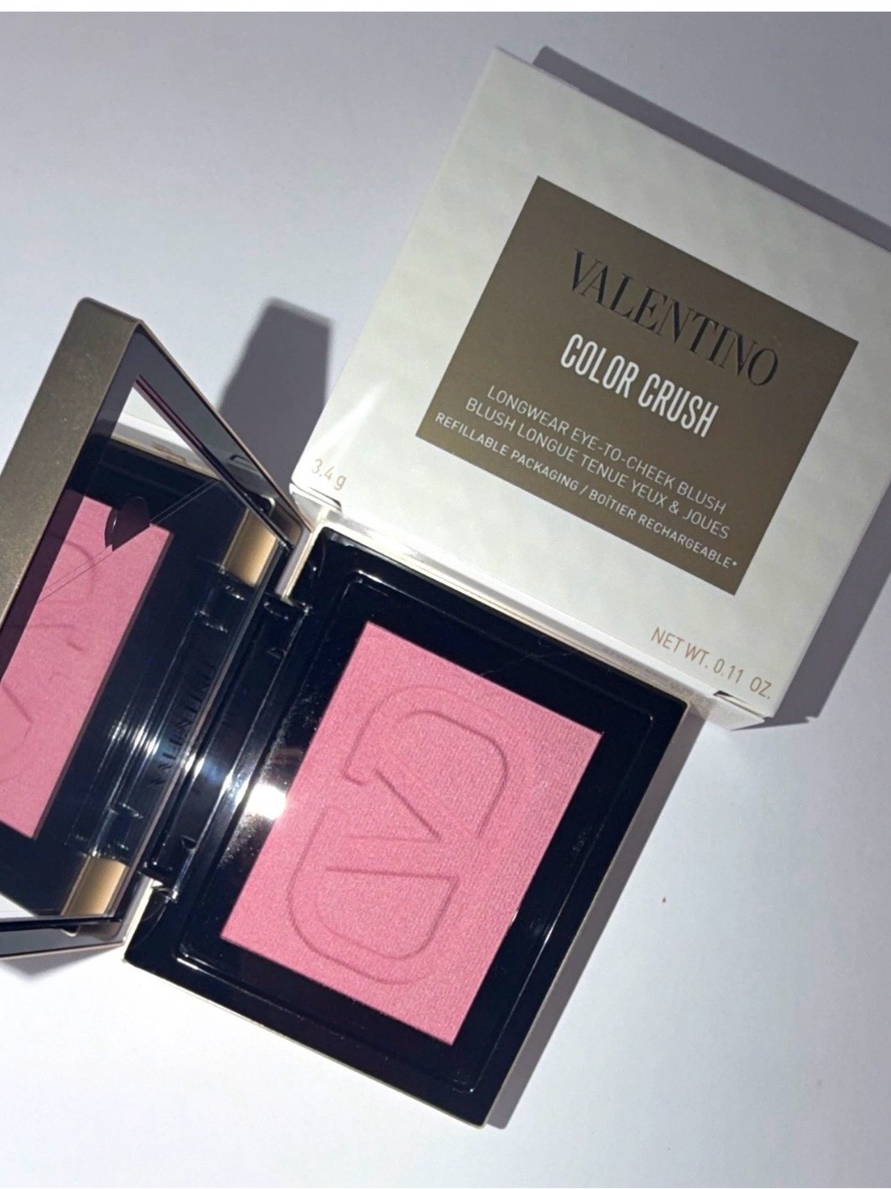 Valentino Color Crush Eye-to-Cheek Blush Pressed Powder Pink Refillable 0.11oz